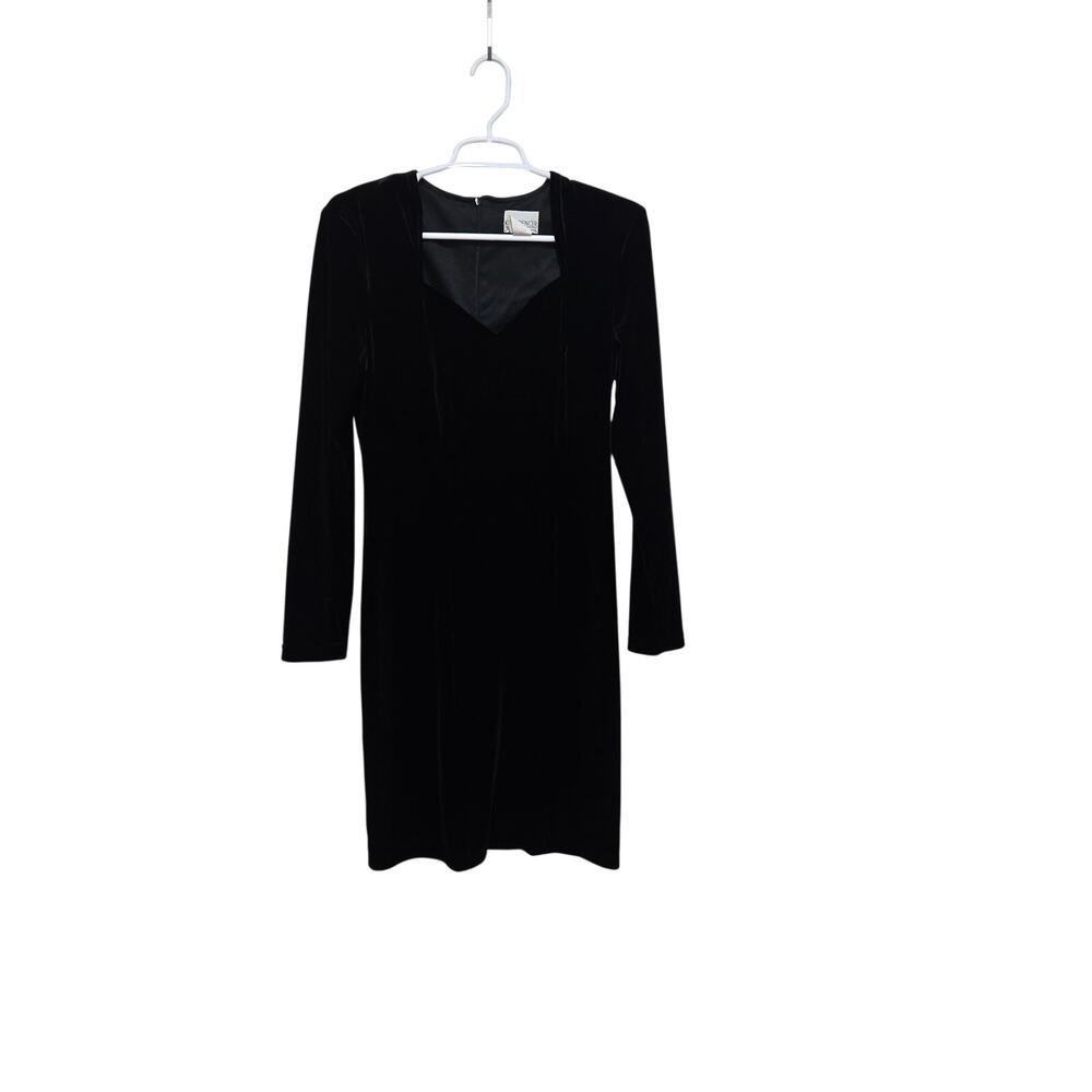 Vintage K.C. Spencer Black Velvet V Neck Dress Size 6 90s Whimsigoth